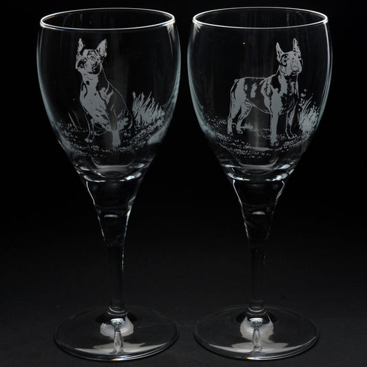 Boston Terrier Dog Crystal Wine Glass - Hand Etched/Engraved Gift