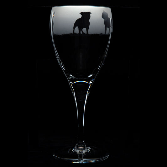 Staffy Dog Crystal Wine Glass - Hand Etched/Engraved Gift