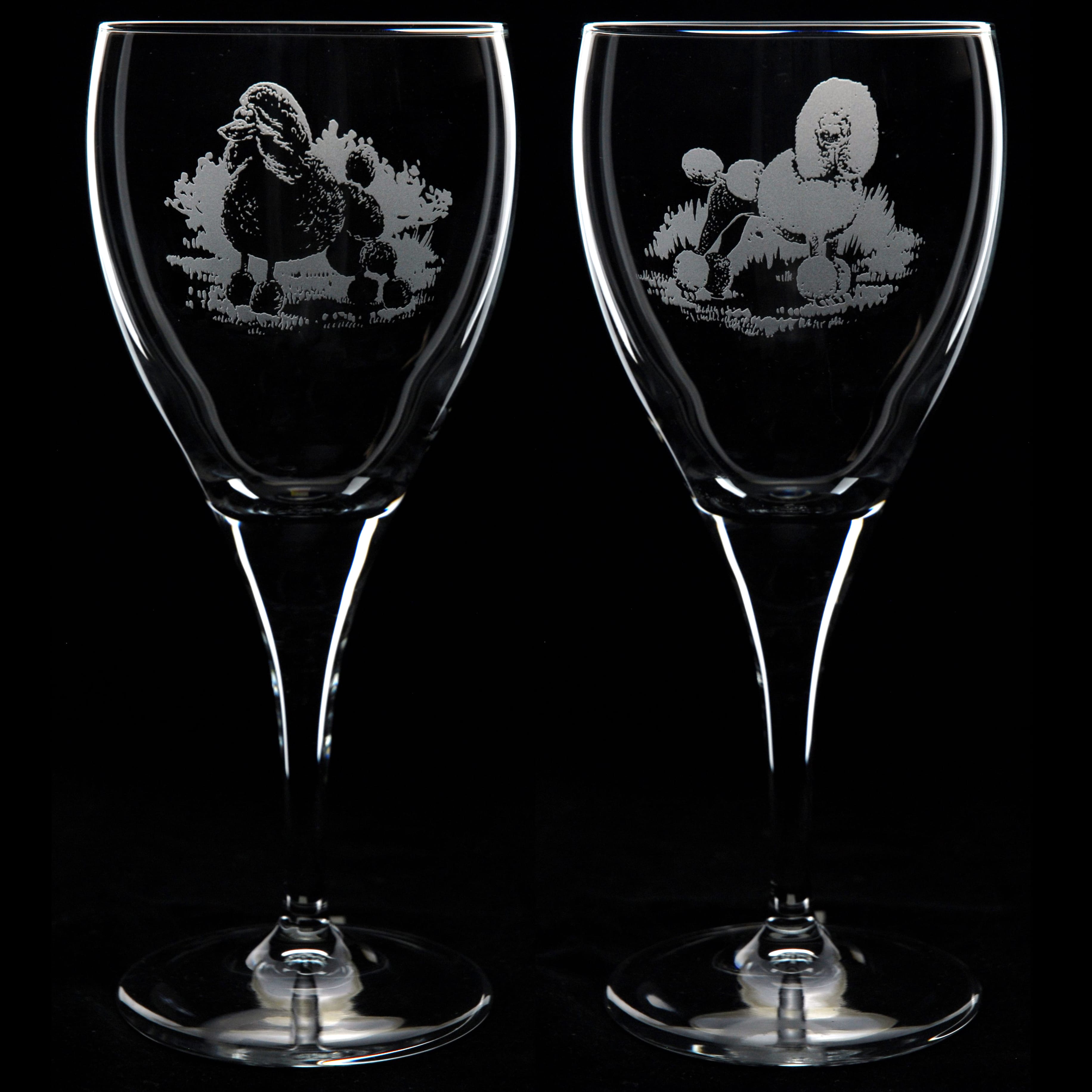 Poodle Dog Crystal Wine Glass Engraved Pair or Single