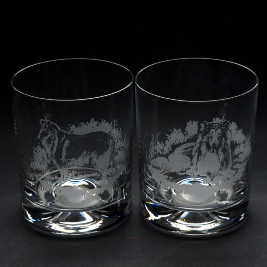 Rough Collie Dog Whiskey Tumbler Glass - Hand Etched/Engraved Gift