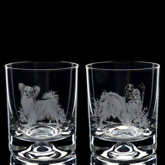 Papillon Dog Whiskey Tumbler Glass - Hand Etched/Engraved Gift