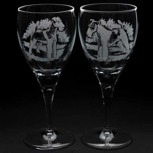 Wire Fox Terrier Dog Crystal Wine Glass - Hand Etched/Engraved Gift