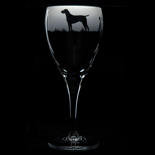 Pointer Dog Crystal Wine Glass - Hand Etched/Engraved Gift