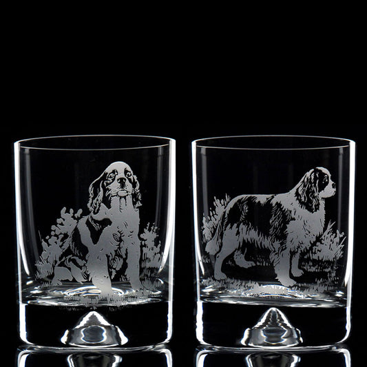 Cavalier King Charles Dog Whiskey Tumbler Glass - Hand Etched/Engraved Gift