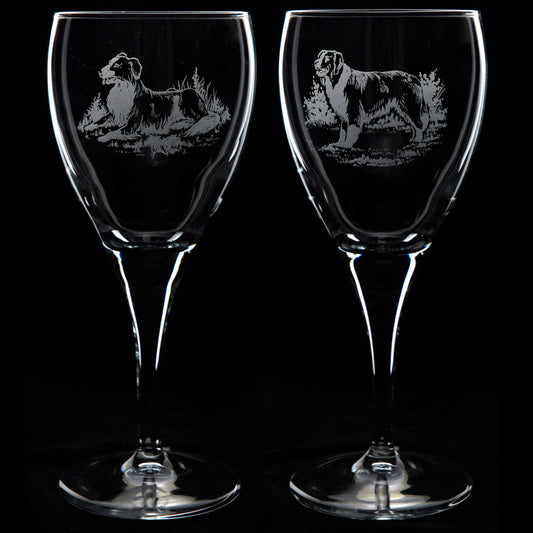 Border Collie Dog Crystal Wine Glass - Hand Etched/Engraved Gift