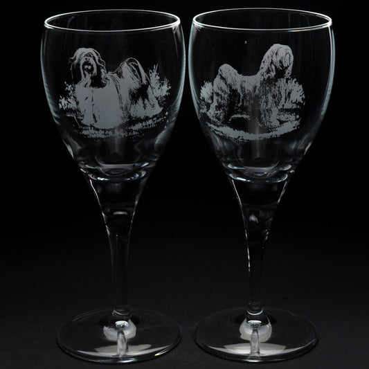 Tibetan Terrier Dog Crystal Wine Glass - Hand Etched/Engraved Gift