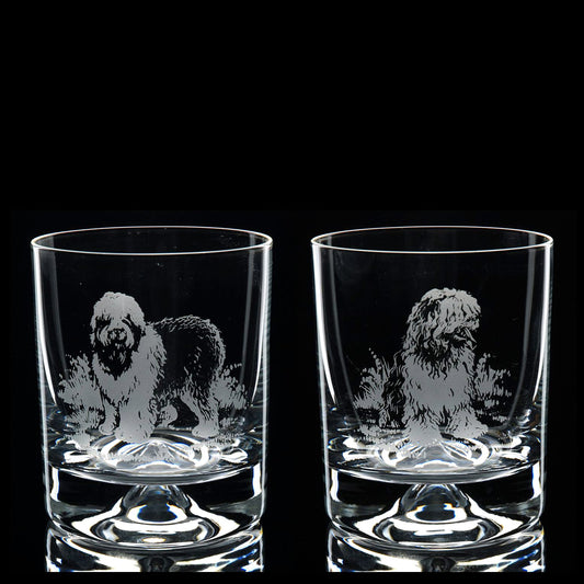 Old English Sheep Dog Dog Whiskey Tumbler Glass - Hand Etched/Engraved Gift
