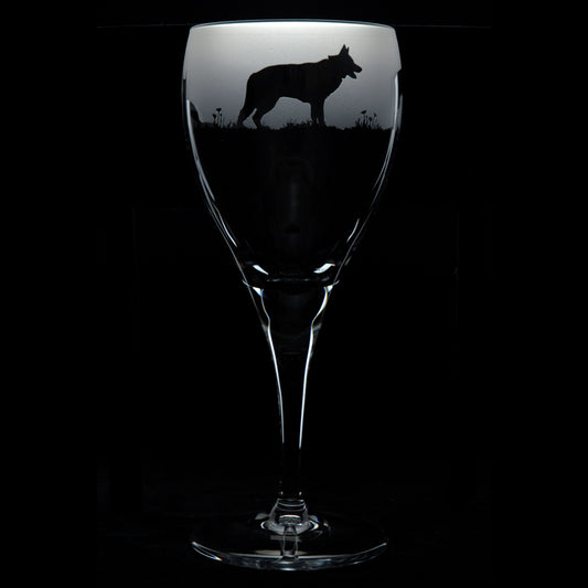 German Shepherd Dog Crystal Wine Glass - Hand Etched/Engraved Gift