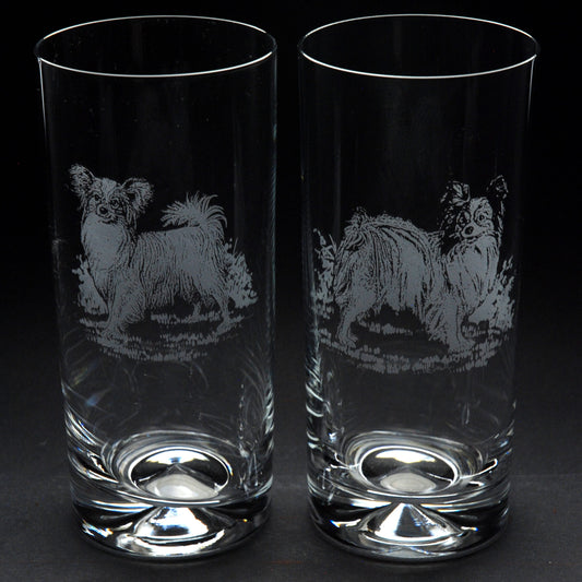 Papillon Dog Highball Glass - Hand Etched/Engraved Gift