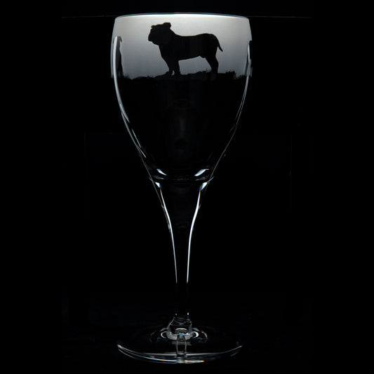 English Bulldog Dog Crystal Wine Glass - Hand Etched/Engraved Gift