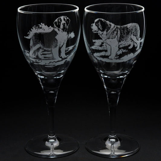 St. Bernard Dog Crystal Wine Glass - Hand Etched/Engraved Gift