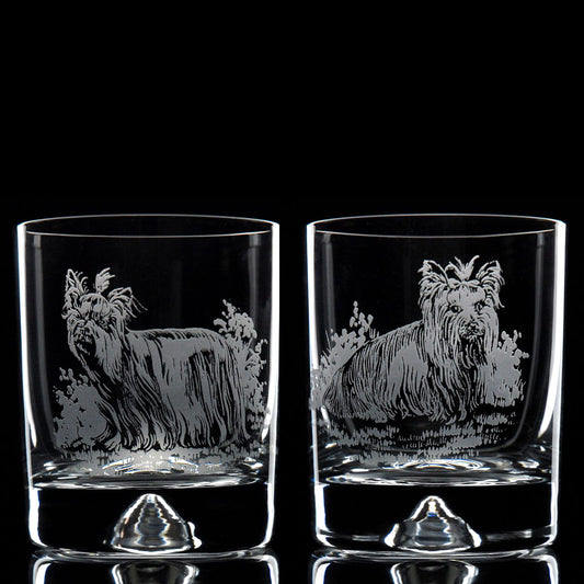 Yorkie Dog Whiskey Tumbler Glass - Hand Etched/Engraved Gift
