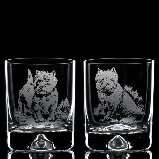 Westie Dog Whiskey Tumbler Glass - Hand Etched/Engraved Gift
