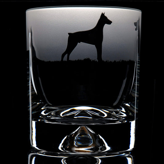 Dobermann Dog Whiskey Tumbler Glass - Hand Etched/Engraved Gift