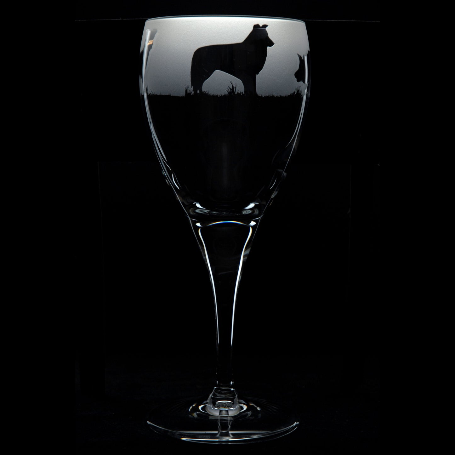 Border Collie Dog Crystal Wine Glass - Hand Etched/Engraved Gift