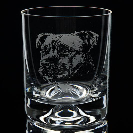 Staffy Dog Head Whiskey Tumbler Glass - Hand Etched/Engraved Gift