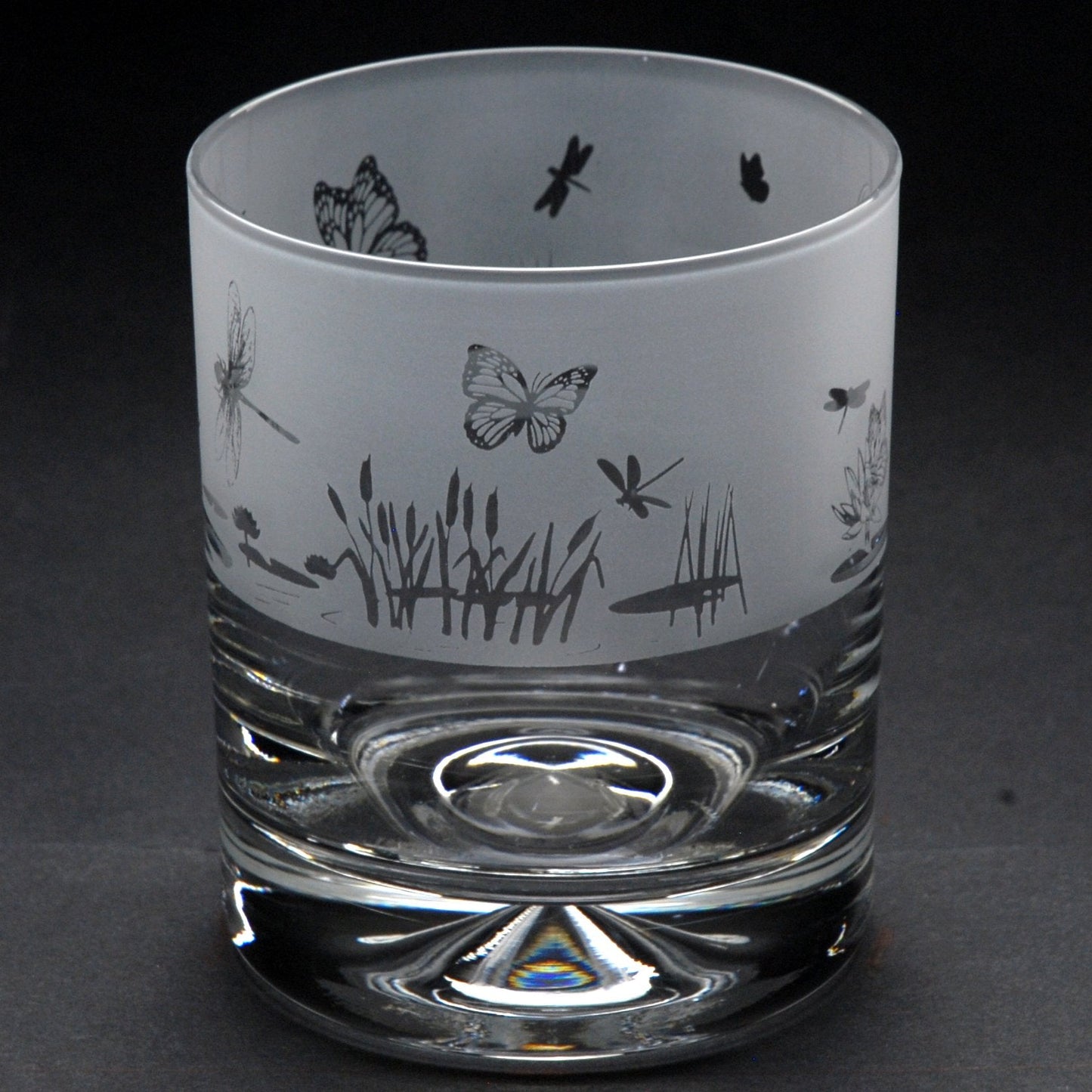 Butterfly and Dragonfly Whiskey Tumbler Glass - Hand Etched/Engraved Gift