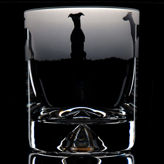 Whippet Dog Whiskey Tumbler Glass - Hand Etched/Engraved Gift