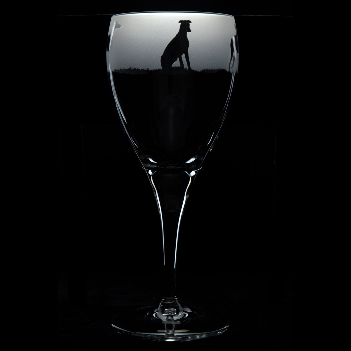 Greyhound Dog Crystal Wine Glass - Hand Etched/Engraved Gift