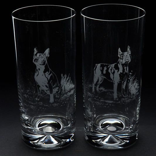 Boston Terrier Dog Highball Glass - Hand Etched/Engraved Gift